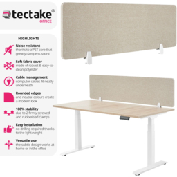 tectake Noisy Beige Sound Absorbing Plastic Desk Divider 130 x 40cm - thumbnail 4