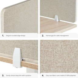 tectake Noisy Beige Sound Absorbing Plastic Desk Divider 130 x 40cm - thumbnail 3