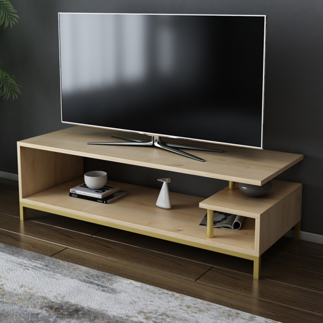 Decorotika Reilly Gold and Sapphire Oak 2 Shelf TV Unit - image 1