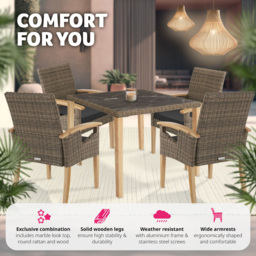 tectake Tarent Rosarno 4 Seater Garden Dining Set Natural - thumbnail 4