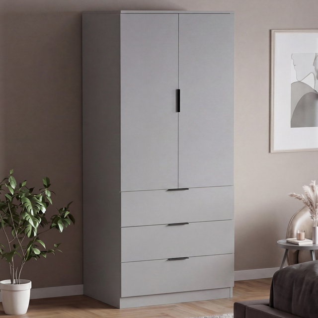 Vida Designs Trega Grey 2 Door 3 Drawer Wardrobe - image 1