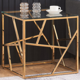 Comfy Living Gold Glass and Metal Square Side Table
