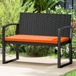 Outsunny Orange 2 Seater Steel Frame Rattan Garden Bench with Cushion