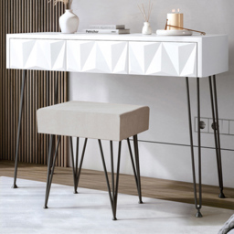 CARME Home Claudia White and Black 3 Drawer Dressing Table with Velvet Stool