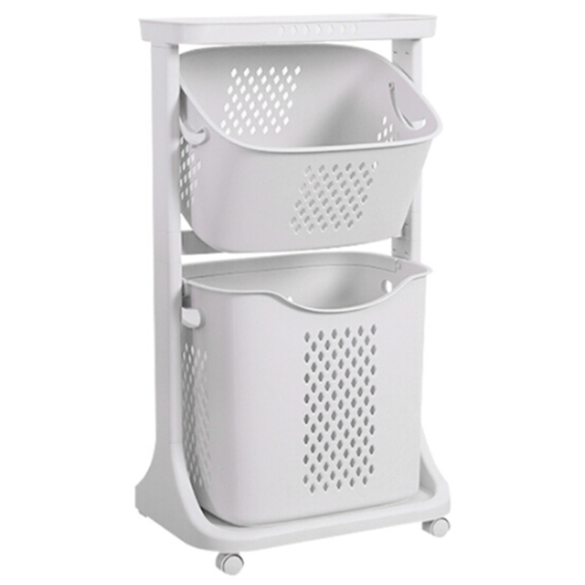 Living and Home 2 Basket Bathroom Clothes Laundry Basket with Wheels - image 1