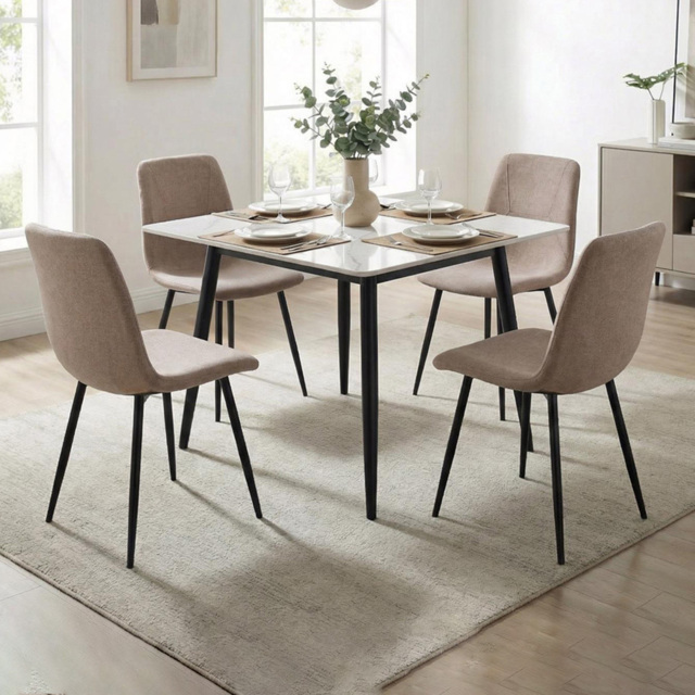 FWStyle Esme Light Brown and Black Linen Upholstered Steel Frame Dining Chair Set of 4 - image 1