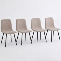 FWStyle Esme Light Brown and Black Linen Upholstered Steel Frame Dining Chair Set of 4 - thumbnail 2