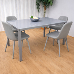 Kosy Koala 4 Seater Leather Glass Dining Set Grey