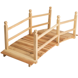 tectake Brown Weatherproof Garden Bridge with Railing 137 x 58cm - thumbnail 1