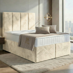 DS Living Harmony Cream King Size Plush Velvet Ottoman Bed
