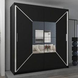 Sliding Wardrobes 4U Nicole Black 2 Door Central Mirror Wardrobe with Adjustable Shelves