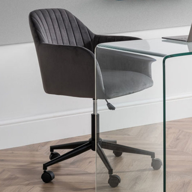 Julian Bowen Kahlo Grey and Black Velvet Swivel Office Chair - image 1