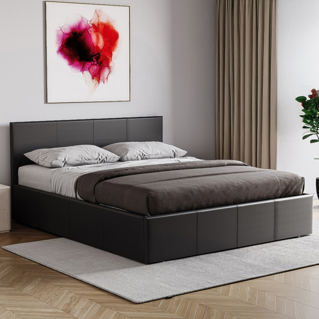 Vida Designs Lisbon Double Black Faux Leather Ottoman Bed Frame - image 1