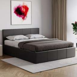 VIDA DESIGNS Lisbon Double Black Faux Leather Ottoman Bed Frame