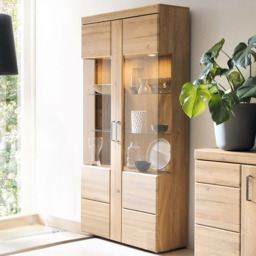 Florence Cortina 2 Doors Grandson Oak Tall Wide Display Cabinet