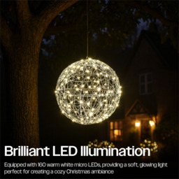 Xmas Haus Silver 160 Warm White Micro LED Ball Light 30cm - thumbnail 3