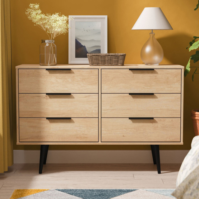 Crowndale Hong Kong 6 Drawer Nebraska Oak Wide Chest of Drawers Ready Assembled - image 1
