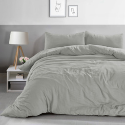 Velosso Washed Linen Look Silver King Size Duvet and Pillowcase Set