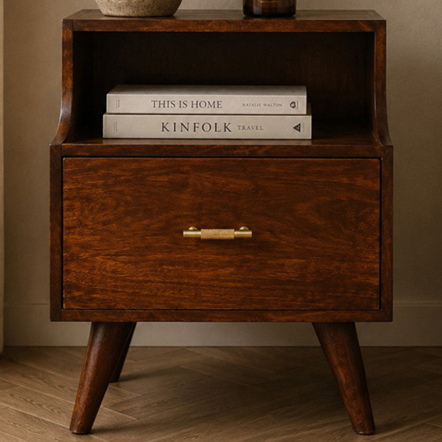 Artisan Furniture Chestnut Single Drawer Single Shelf Mango Wood T-Bar Raised Back Bedside Table - image 1
