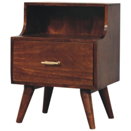 Artisan Furniture Chestnut Single Drawer Single Shelf Mango Wood T-Bar Raised Back Bedside Table - thumbnail 3