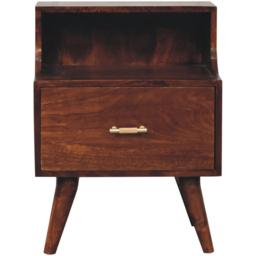 Artisan Furniture Chestnut Single Drawer Single Shelf Mango Wood T-Bar Raised Back Bedside Table - thumbnail 2