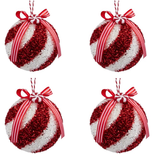Candy Cane Lane Red Bauble with Bow 4 Pack - image 1