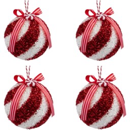 Candy Cane Lane Red Bauble with Bow 4 Pack - thumbnail 2