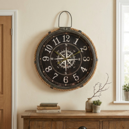 Brown Nautical Compass Round Wall Clock 58cm - thumbnail 3