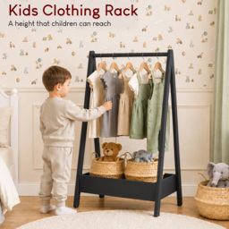 Junior Vida Black Pine Wood Kids Clothes Rack with Storage Shelf - thumbnail 4