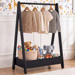 Junior Vida Black Pine Wood Kids Clothes Rack with Storage Shelf