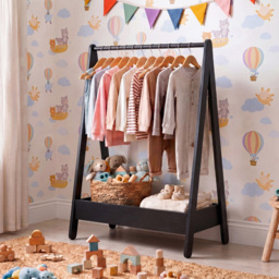 Junior Vida Black Pine Wood Kids Clothes Rack with Storage Shelf - thumbnail 3
