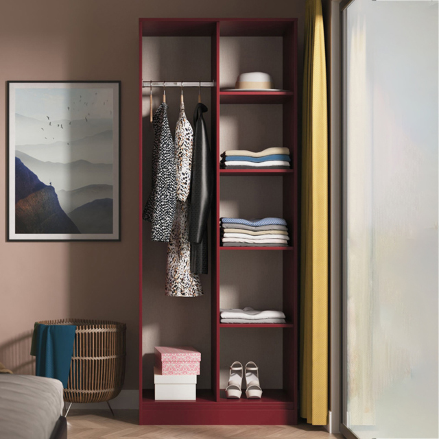 Crowndale Hong Kong 5 Shelf Matt Red and Black Tall Open Wardrobe Ready Assembled - image 1