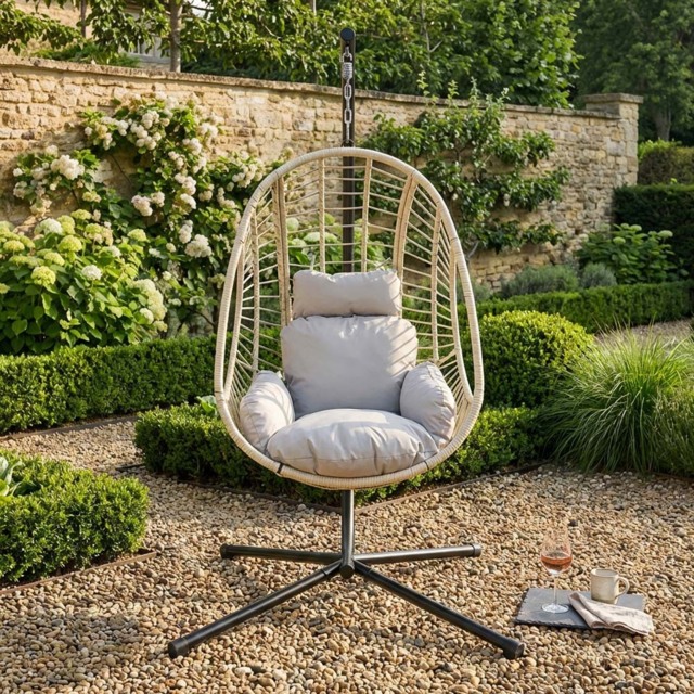 Outdoor Essentials Sophia Single White Rattan Hanging Chair - image 1