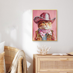 Cowboy Cat Framed Canvas Pink - thumbnail 2