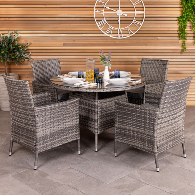 Charles Bentley Rattan 4 Seater Dining Set Grey