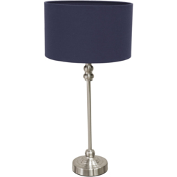 ValueLights Maggie Navy Blue and Brushed Chrome Drum Shade Candlestick LED Table Lamp