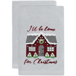 Noel Square White Xmas I'll Be Home Cotton Velour Hand Towel 2 Pack