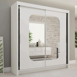 Sliding Wardrobes 4U Marika White 2 Door Mirror Wardrobe with Shelves and Hanging Rails - thumbnail 1