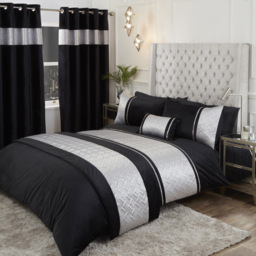 Rapport Home Capri Super King Black and Silver Velvet Duvet Set