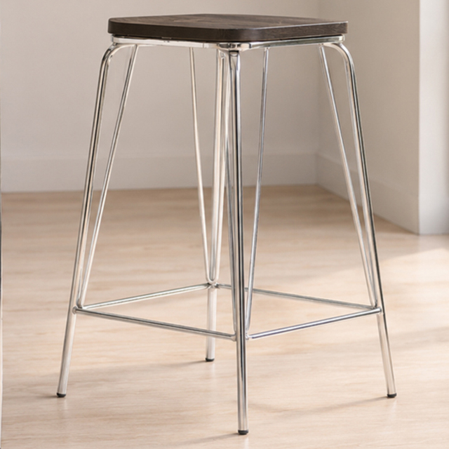 Premier Housewares District Chrome and Elm Wood Square Bar Stool - image 1