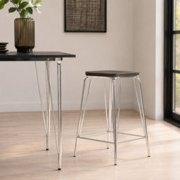 Premier Housewares District Chrome and Elm Wood Square Bar Stool - thumbnail 3