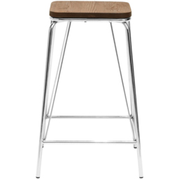 Premier Housewares District Chrome and Elm Wood Square Bar Stool - thumbnail 2