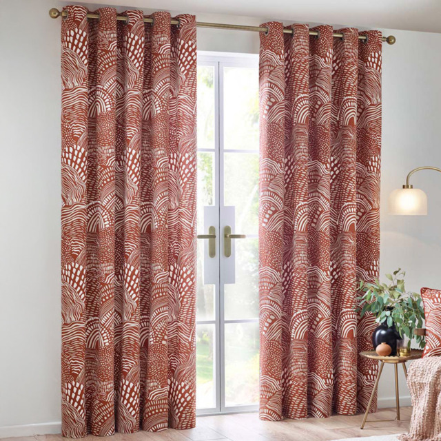 Hoem Nola Abstract Chestnut Eyelet Curtains 168 x 183cm - image 1