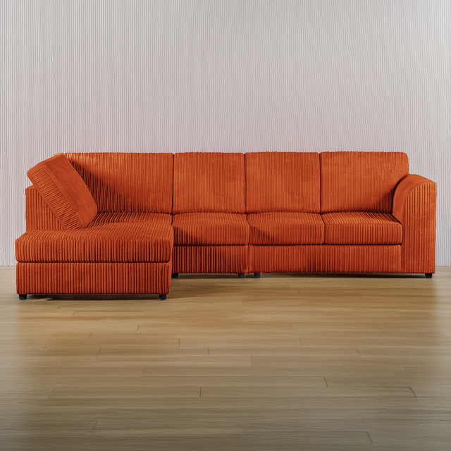 Luxor 5 Seater Orange Jumbo Cord Left Hand L Shaped Corner Sofa with Full Back - image 1