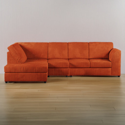 Luxor 5 Seater Orange Jumbo Cord Left Hand L Shaped Corner Sofa with Full Back