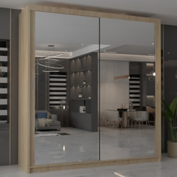 M N Furniture Modern Gala 2 Door Oak Mirrored Sliding Wardrobe 90cm - thumbnail 1