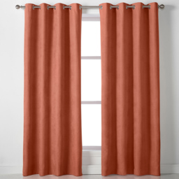 Alan Symonds Velvet Chenille Ring Top Eyelet Curtains Orange 142 x 183cm