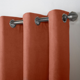 Alan Symonds Velvet Chenille Ring Top Eyelet Curtains Orange 142 x 183cm - thumbnail 3