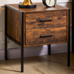Vida Designs Brooklyn 2 Drawer Dark Wood Industrial Bedside Table - thumbnail 1