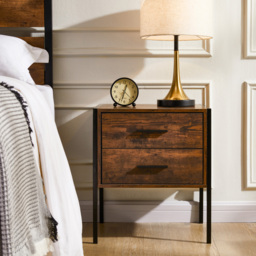 Vida Designs Brooklyn 2 Drawer Dark Wood Industrial Bedside Table - thumbnail 4